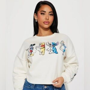 Disney 100 Characters Ivory Crew Neck Sweatshirt Size Medium